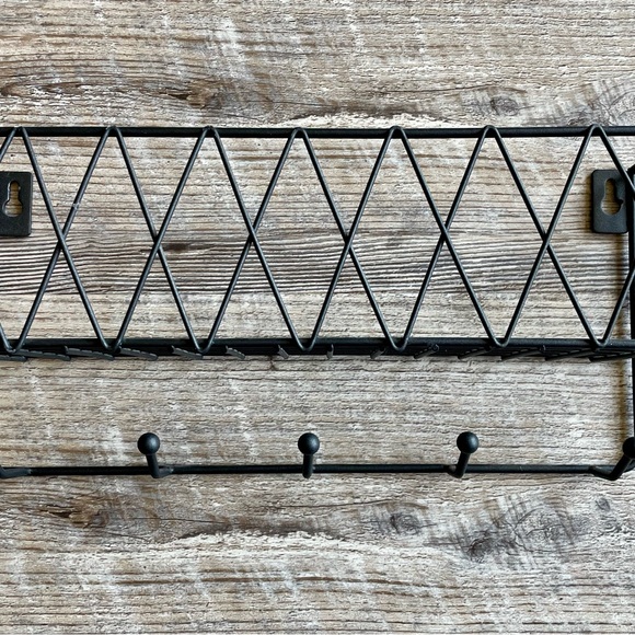 Black Metal Wall Shelf with Hooks - Picture 5 of 5